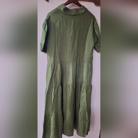 NWT Crown Linen Designs 100% Linen Midi Dress Green Womens Size L - Picture 7 of 8